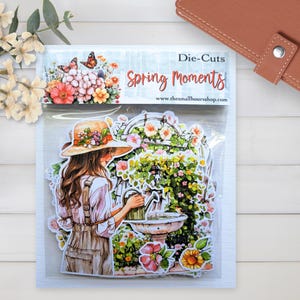 53 pièces Set de découpes « Spring Moments » avec des scènes de jardin au printemps, papier premium 200 g, pour cartes, albums et journaux