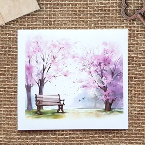 Park Bench in Spring Background Sticker Set 6 autocollants de fond transparents, collages de journaux, autocollants paysage sakura en fleurs de cerisier image 3