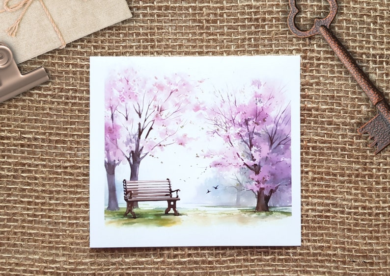 Park Bench in Spring Background Sticker Set 6 autocollants de fond transparents, collages de journaux, autocollants paysage sakura en fleurs de cerisier image 3