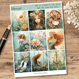 Mermaid - transparente Meerjungfrau Sticker für kreatives Journaling und Geschenk für Bastelfreunde, Aufkleberbogen