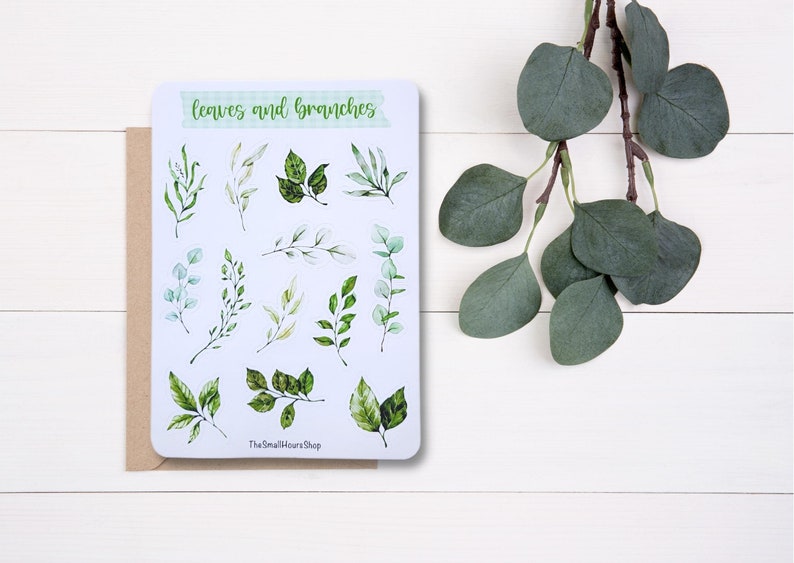 Sticker Sheet Leaves Branches Greenery Plants Stickers Bullet Journal Botanical Stickers Green Leaves Stickers Nature Stickers image 2