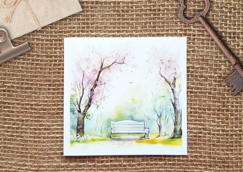 Park Bench in Spring Background Sticker Set 6 autocollants de fond transparents, collages de journaux, autocollants paysage sakura en fleurs de cerisier image 7