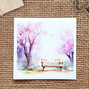 Park Bench in Spring Background Sticker Set 6 autocollants de fond transparents, collages de journaux, autocollants paysage sakura en fleurs de cerisier image 4