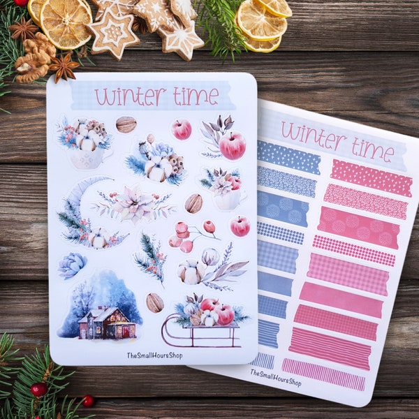 Sticker Bogen - Winterzeit | weihnachtliche BuJo Aufkleber, Planersticker, Scrapbook Stickerset, winterliche Motive Aufkleberbogen, Winter