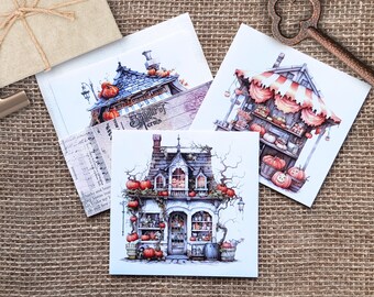 Halloween Store Background Stickers, Set of 6 - 6 transparent background stickers for journal collages, autumnal store stall stickers