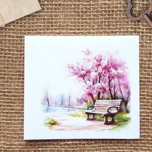 Park Bench in Spring Background Sticker Set 6 autocollants de fond transparents, collages de journaux, autocollants paysage sakura en fleurs de cerisier image 6