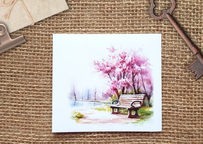 Park Bench in Spring Background Sticker Set 6 autocollants de fond transparents, collages de journaux, autocollants paysage sakura en fleurs de cerisier image 6