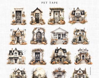 Halloween House - PET Tape, Sample Loop 100 cm, spooky houses for art journal collages planner BuJo scrapbooking, TheSmallHoursShop tape