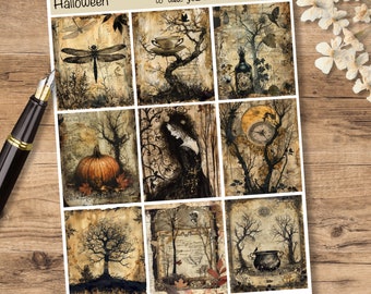 Transparent Halloween stickers - sticker sheet with 9 stickers and matching quote, for creative journaling