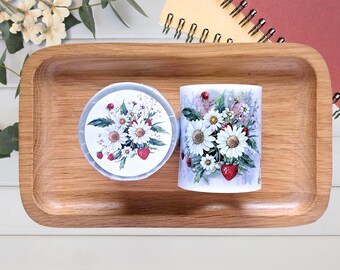 pre-cut PET Tape Erdbeeren Blumen -  ganze Rolle 6cm x 100cm, vorgeschnittene Motive, florales Scrapbooking Zubehör, Junk Journal Sticker