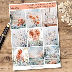 Pesche - adesivi trasparenti color pesca per journaling creativo e regalo per gli amanti dell'artigianato, foglio di adesivi