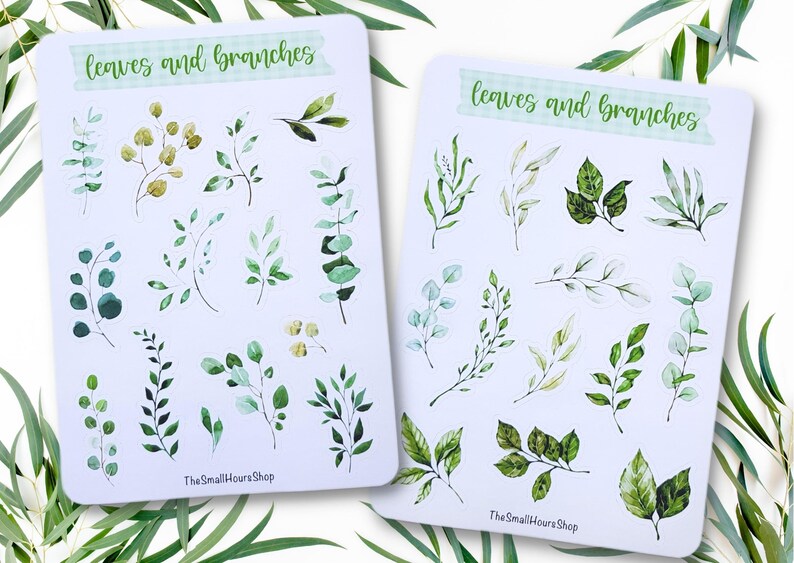Sticker Sheet Leaves Branches Greenery Plants Stickers Bullet Journal Botanical Stickers Green Leaves Stickers Nature Stickers Set