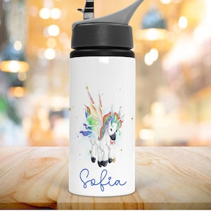 Personalised  Children&#39;s Unicorn Water Bottle, Rainbow Unicorn Bottle, Unicorn Gift