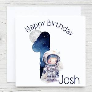 Children's Birthday Card, Personalised Space Birthday Day Card, Astronaut Birthday Card