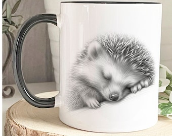 Sleeping Hedgehog Mug, Sketchy Animal Mug, Personalised Mug, Animal Gift Mug
