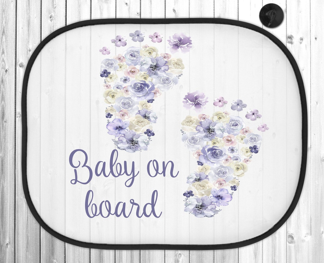 Personalised Car Sun Shade Baby on Board Floral Footprints Etsy UK