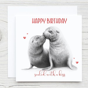 Sommaire Carte d'anniversaire de phoques, carte de paire de phoques, Saint-Valentin, mariage, anniversaire, épouse, petite amie, mari, petit ami