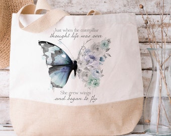 Personalised Butterfly Tote Bag, Purple and Blue Floral  display picture 1