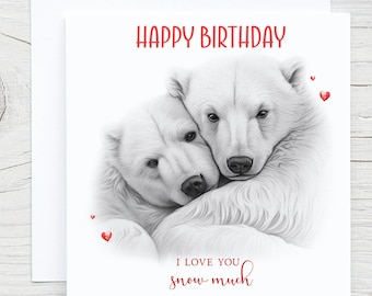 Sketchy Polar Bears Birthday Card, Polar Bear Pair Card, Valentines, Wedding, Anniversary, Wife, Girlfriend, Husband, Boyfriend