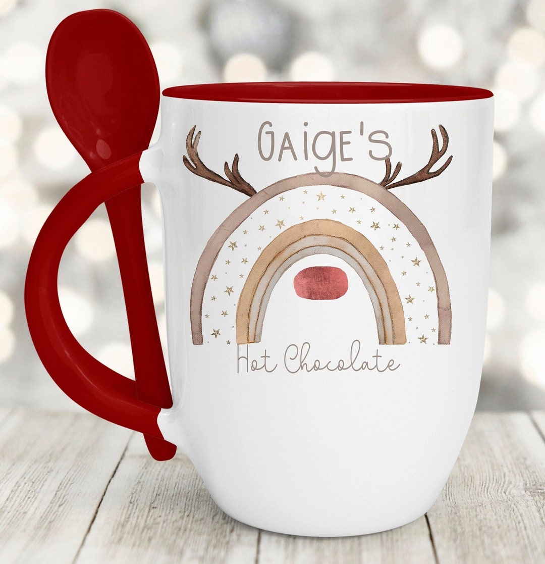 Personalised Christmas Reindeer Mug Christmas Spoon Mug - Etsy UK