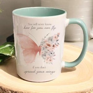 Personalised Butterfly Mug, Rose Gold Butterfly Mug Set, Positivity Gift, Pink Butterfly Mug, Mothers Day GREEN