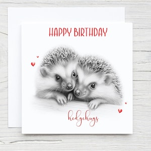 Sommaire Carte d'anniversaire hérissons, carte de paire de hérissons, carte de hérissons, Saint-Valentin, mariage, anniversaire, femme, petite amie, mari, petit ami