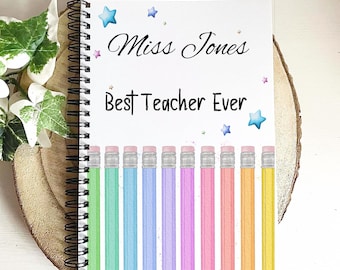 Personalised Teacher Notebook Gift, Thank You Gift, Teachers Notes, New Teacher Gift, Pencil Notebook