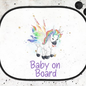 Baby Car Sun Shade, Rainbow Unicorn Car Shade, Personalised Baby On Board Shade, Child Sun Shade