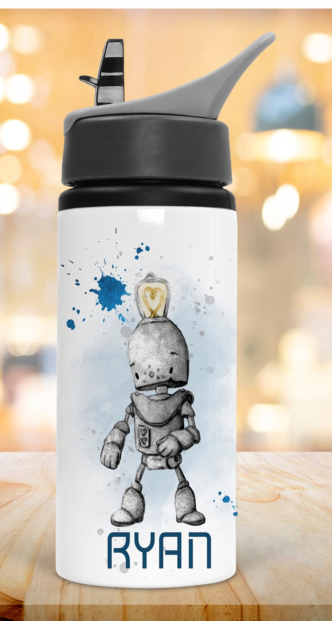 Personalised Water Bottle , Robot Bottle, Robot Gift, Childrens Water ...