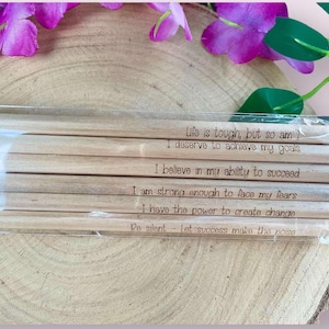 Natural Wood Positive Pencil Set, Self Care, Motivational Gift, Engraved Pencil Set