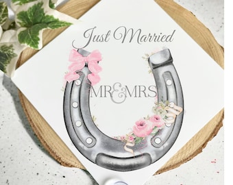 Just Married Car Sign, Vintage Wedding Horseshoe Sign, Just Married Sign, Wedding Gift