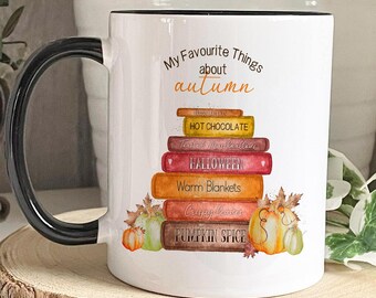 Autumn Mug, Autumn Favorites Mug, Autumn Book Stack, Pumpkin Mug, Hot Chocolate Mug, Autumn Home Decor, Autumn Gift