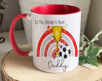 Personalised Football Trophy Mug, Father's Day Gift, World's Best Dad, Football Fan Mug, Mug And Coaster Gift Set