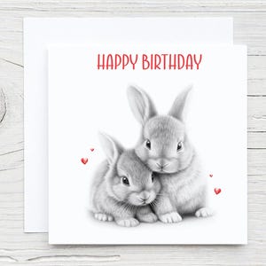 Sketchy Rabbits Birthday Card,  Rabbits Pair Card, Valentines, Wedding, Anniversary, Wife, Girlfriend, Husband, Boyfriend