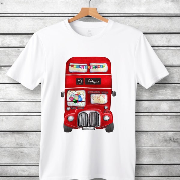 Personalised Childs  Bus T-Shirt, Birthday Bus T-Shirt, Red Bus, Route Master, Double Decker, London Bus