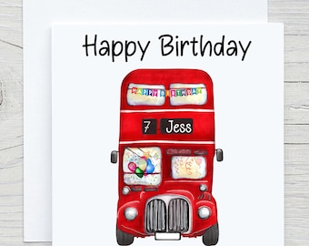 Children's Birthday Card, Double Decker Bus Card, Red Bus Gift Card, London Tour Bus, Route Master