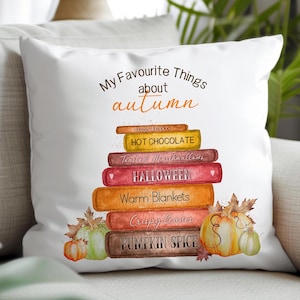 Autumn Book Stack Cushion, Autumn Gift, Fall Cushion, Pumpkin Cushion, Autumn Home Decor, Cosy Cushion