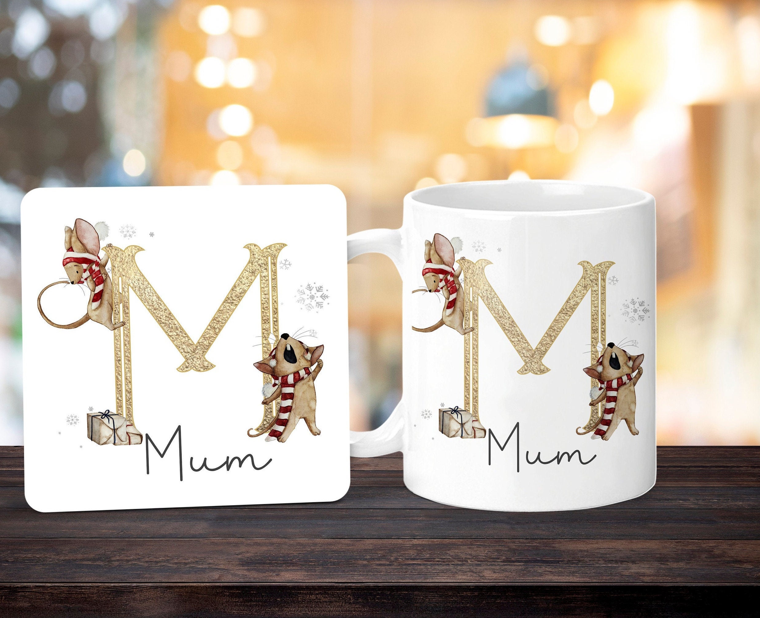 Personalised Christmas Mouse Initial Mug Set Christmas Mug Etsy UK