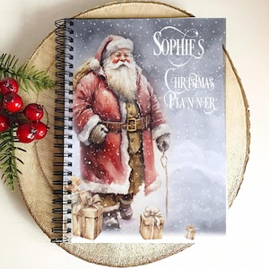 Personalised Christmas Planner, Christmas Notebook, Vintage style Santa Notebook, Christmas Organiser, Christmas Lists, Xmas Gift