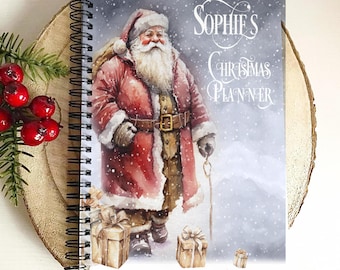 Personalised Christmas Planner, Christmas Notebook, Vintage style Santa Notebook, Christmas Organiser, Christmas Lists, Xmas Gift