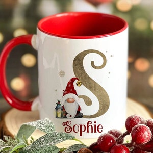 Santa Gonk Christmas Mug, Santa Gnome Initial Mug , Santa mug Gift, Hot Chocolate Mug, Christmas Mug