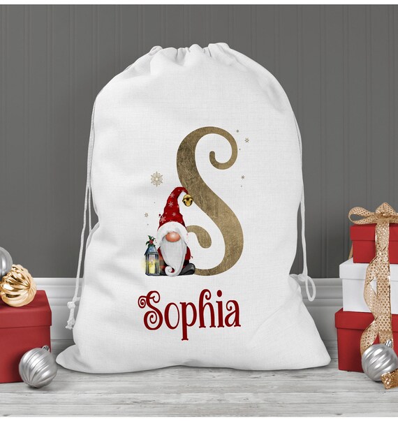Santa Gonk Christmas Present Sack, Gold Santa Gonk Alphabet, Santa