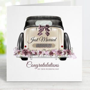 Wedding Card, Just Married Gift Card, Good Luck Card, Congratulations Card, Vintage Wedding Car