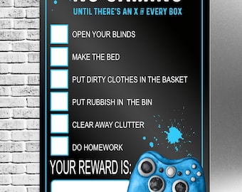 Personalised Gaming Reward Board, Chores List, Reward Chart, Reusable Chart