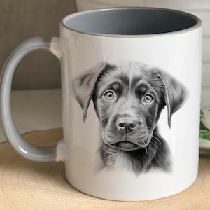 Black Labrador Puppy Mug, Sketched Dog Mug, Personalised Mug, Animal Gift Mug, Gift For Mum