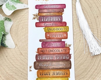 Personalised Autumn  Bookmark, Positivity Gift, Bookmark, Autumn Book Stack Bookmark, Aluminium Bookmark, Readers Gift