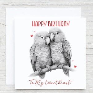 Sommaire carte d'anniversaire oiseaux, carte de paire d'oiseaux, carte perroquet, Saint-Valentin, mariage, anniversaire, femme, petite amie, mari, petit ami