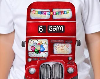 Birthday Bus T-Shirt, Birthday T-Shirt, Double Decker Bus T-Shirt, Birthday Bus, Personalised Birthday Gift
