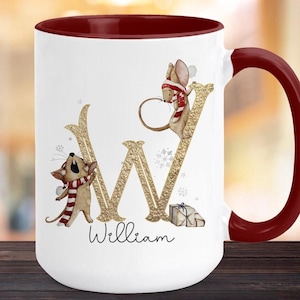 Personalised Christmas Mouse Mug, Mouse Initial Mug, Christmas Mouse Mug, Christmas Gift