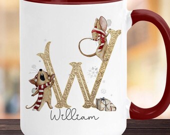 Personalised Christmas Mouse Mug, Mouse Initial Mug, Christmas Mouse Mug, Christmas Gift